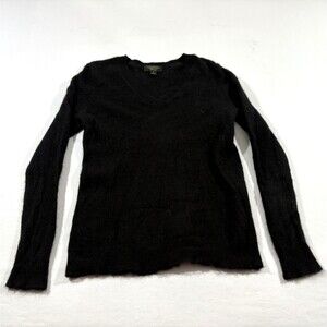 Charter Club Womens Black Cashmere V Neck Goth Grunge Pullover Sweater Luxury M